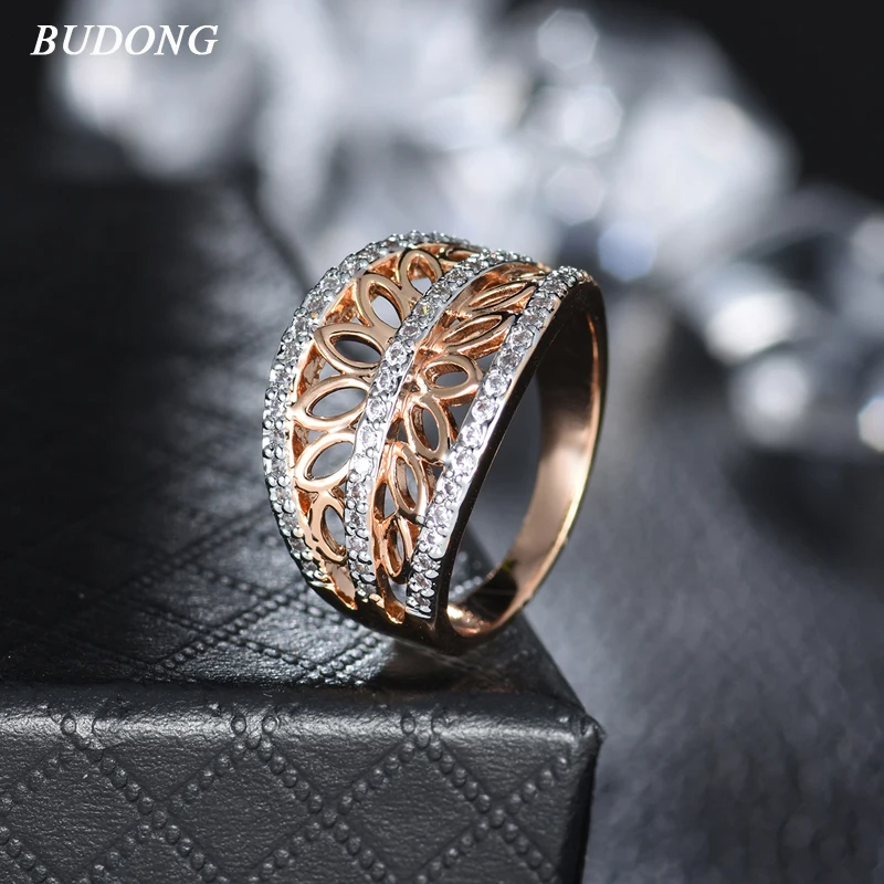 Женское кольцо с кубическим цирконием BUDONG Золотое для вечеринки в Подарок на