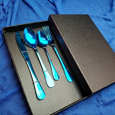 with gift box Лидер продаж 4 шт. Радужная посуда кухонный нож из нержавеющей стали вилка столовая ложка посуда набор столовых приборов Прямая - Цвет: with gift box