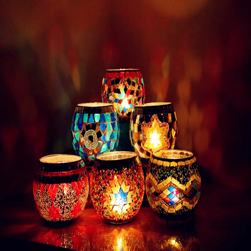 2017 European Retro Mosaic glass candle holders romantic candlelight dinner candles cup furnishing articles | Дом и сад