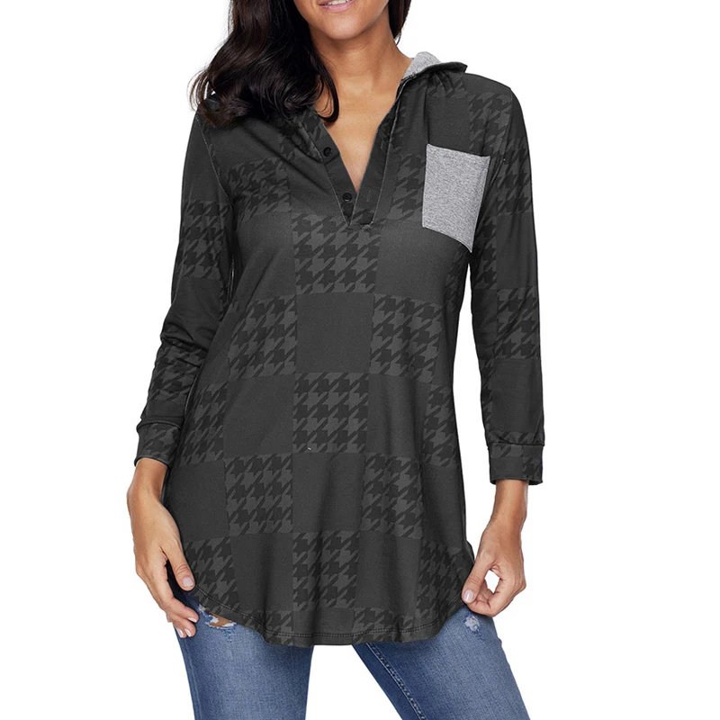 Для женщин с капюшоном плед камуфляж Best качество свободные Толстовки и свитшоты