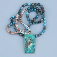 edothalia ocean stone pendant necklace women blue magic stone abacus beads 108 beads mala meditation necklace