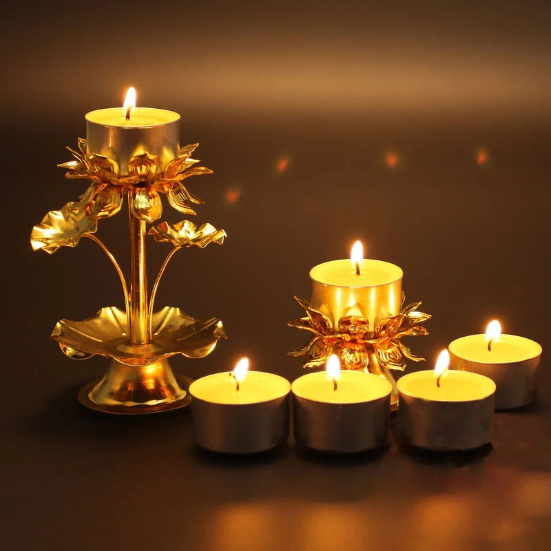 Сплав подсвечник в виде лотоса соответствующие короткие свечи 2 шт. наборе Размер