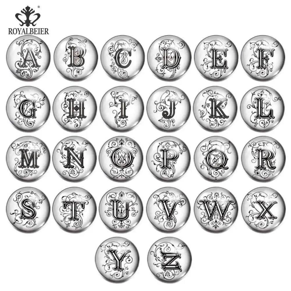 KZ0988c-26 ROYALBEIER 26 шт./лот высокое качество A-Z буквы Алфавит оснастки ювелирные изделия 18 мм стекло оснастка Кнопка подходит для браслета с защелкой смешанные - Окраска металла: KZ0988c-26
