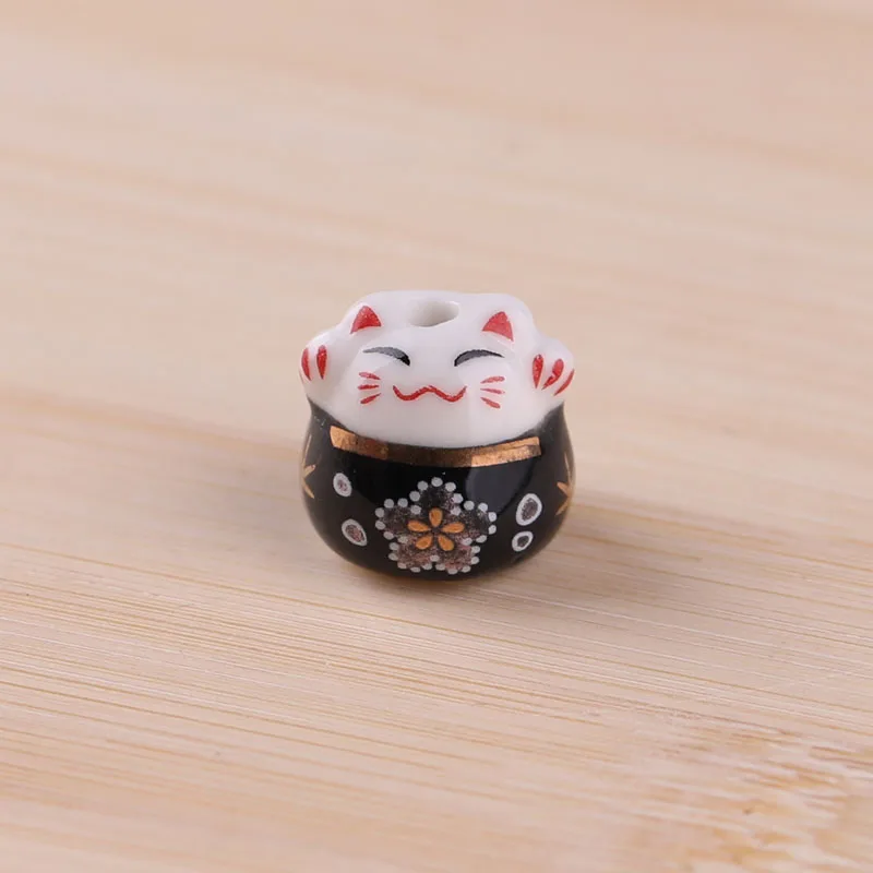Black Diy ручной работы из бисера цветные керамические бусины окрашенные lucky cat свободные бусины супер милый котенок Шарм - Цвет: Black