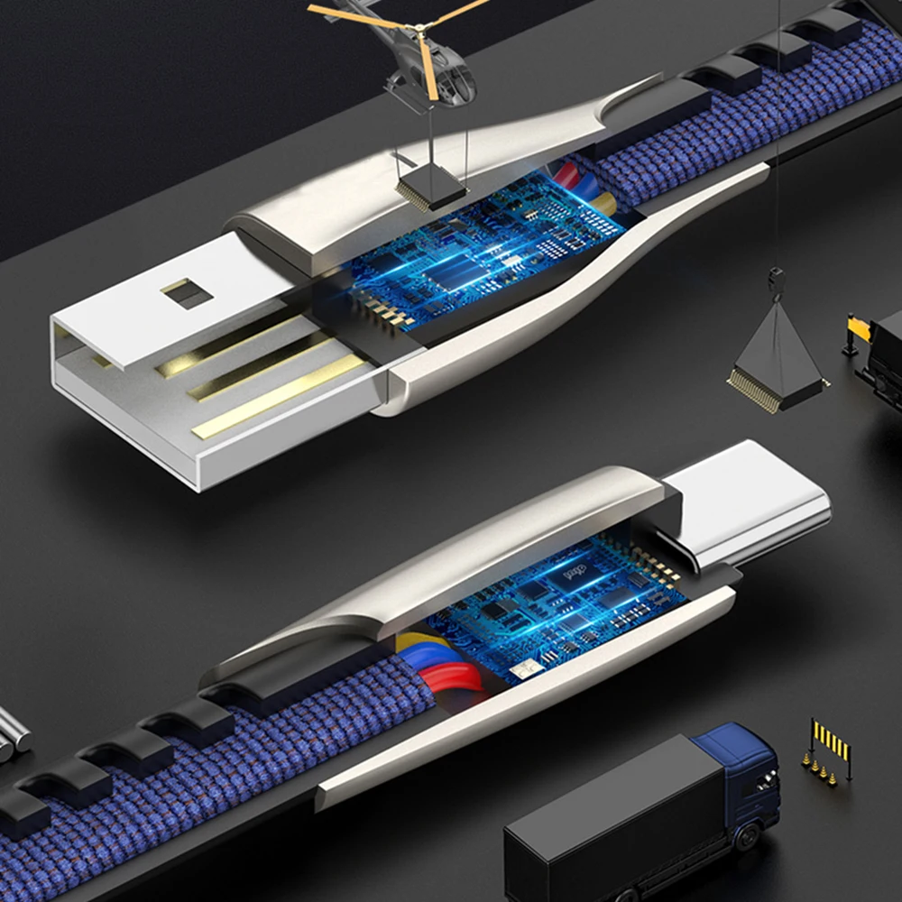 Usb-кабель type C из цинка 1 м, 5 В, 2.8A, быстрый зарядный плоский нейлоновый usb-кабель type-C для huawei P30 pro samsung S10