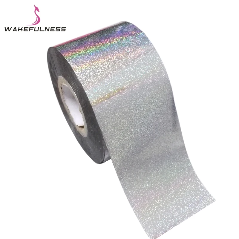 1 Roll Rainbow Nail Art Transfer Foils Holographic Laser Silver Nail Stickers Decals Adhesive Nail Wraps Decorations
