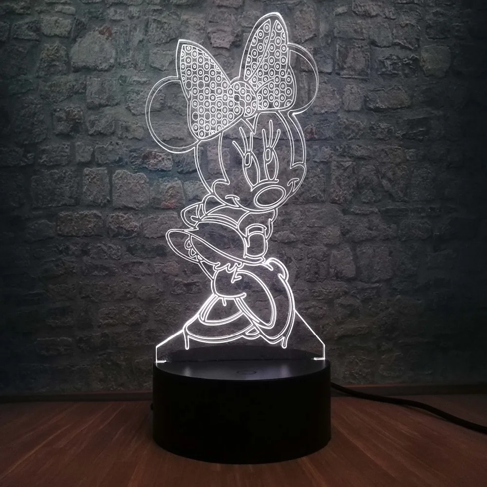 3D светодиодный светильник для спальни с изображением Минни Микки, настольный ночник, 7 цветов, лампа для украшения детской спальни, подарок для детей, Прямая поставка