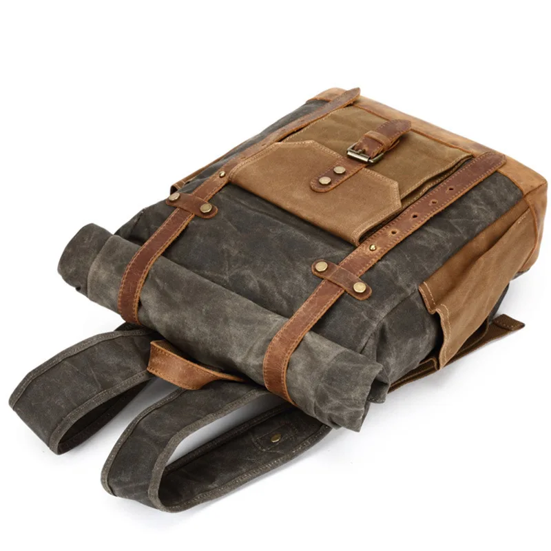 Camera Bag Retro Genuine Leather Canvas Bag Portable Waterproof Backpack Shoulder Wax Travel Men's Backpack