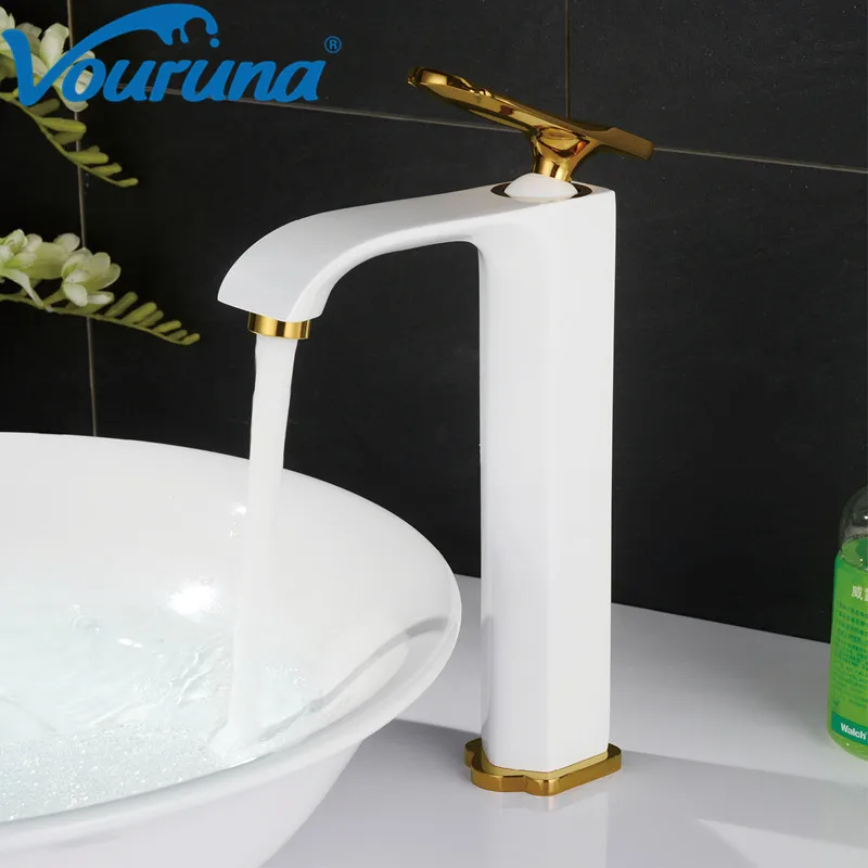 

Vouruna Tall Basin Faucet Promotion Luxurious White/ Black / Golden / Chrome Bathroom Vessel Sink Faucet Taps