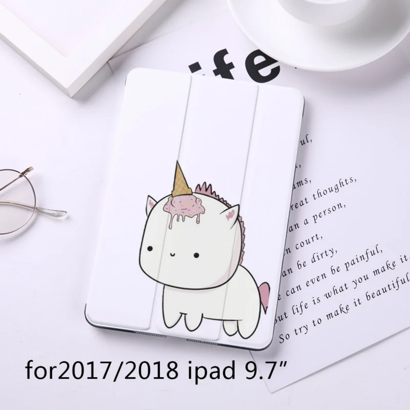 B200062-2017 Cartoon Cute Unicorn Magnet Flip Cover For Apple iPad 9.7" Case For iPad Air 2 Mini2 PU Leather Tablet Folding Folio Case - Цвет: B200062-2017
