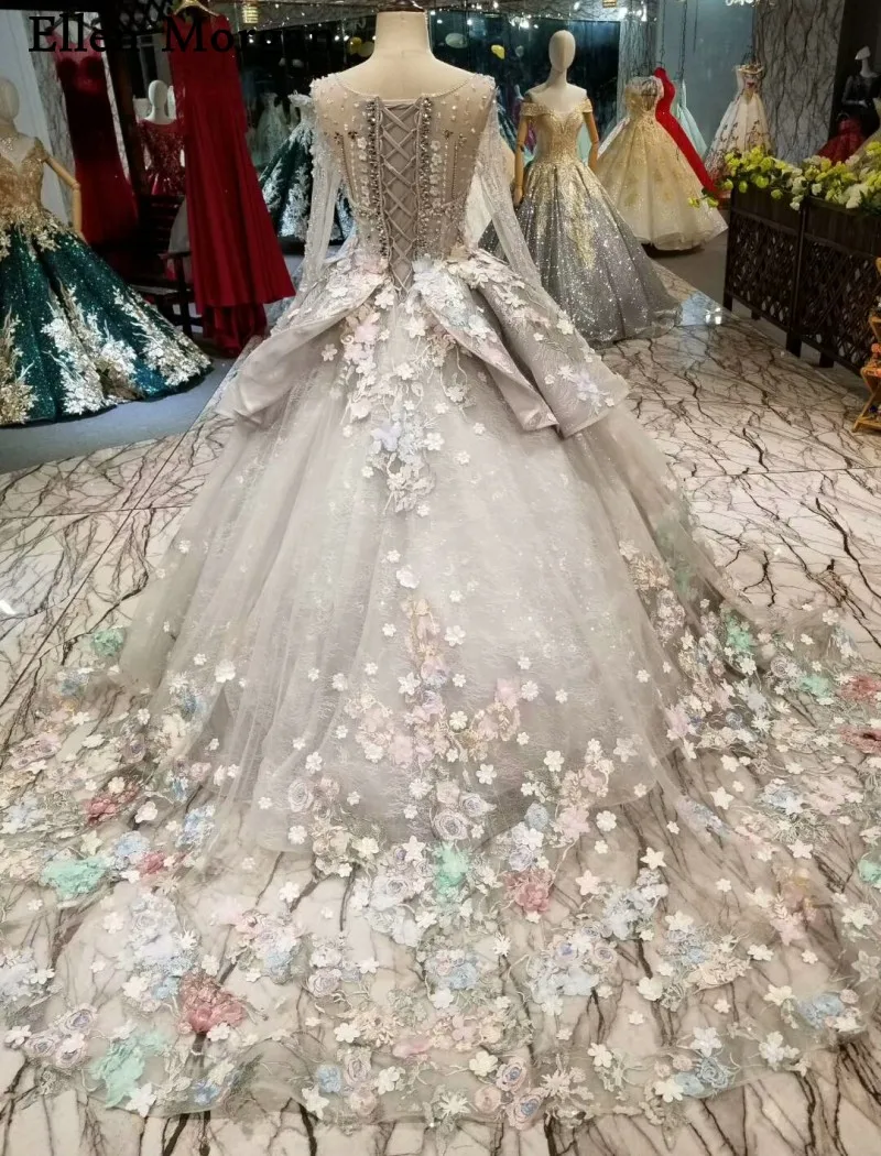 Серое кружевное бальное платье Свадебные платья 2019 Vestido De Noiva с длинными рукавами