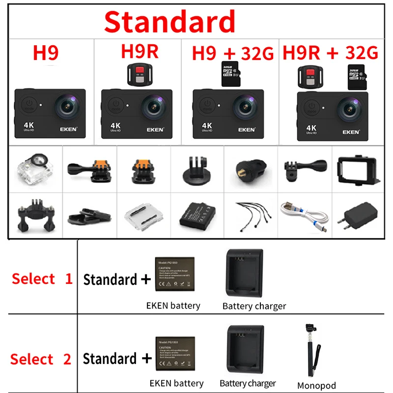 Оригинальная Экшн камера EKEN H9 H9R Ultra HD 4K 25fps 1080P 60fps WiFi 2 170D go Mini Pro подводный