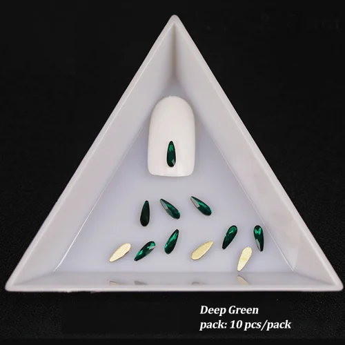 Deep Green 10 шт Стразы для ногтей, блестящие украшения, Кристальные блестки, капли воды для ногтей, драгоценные камни, цветные украшения, плоская задняя часть, декор для ногтей TR1007 - Цвет: Deep Green