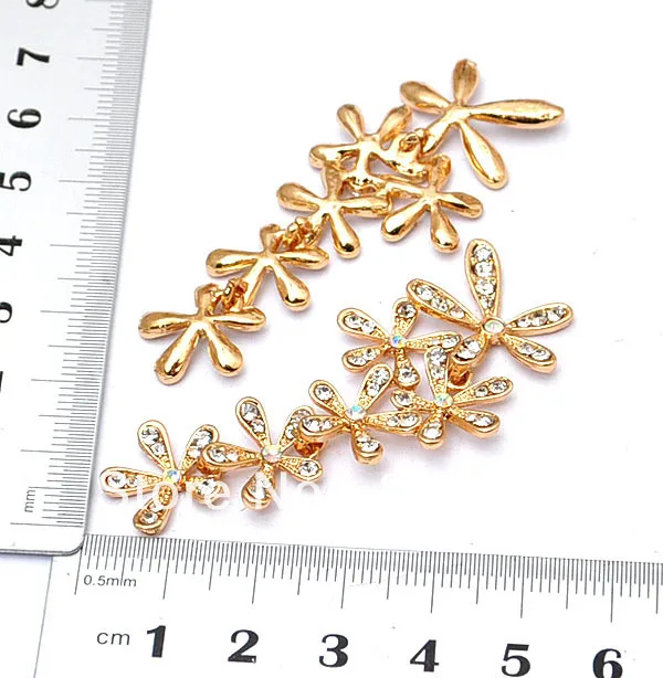 12PCS Gold Plated Alloy Flower 6 PCS Linked White Rhinestone Decor for DIY Jewelry findings Handmade Case Accessories cabochon|decorative fabric