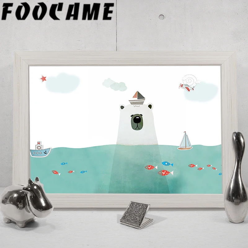 FOOCAME Polar Bear Sea Fish Cartoon Nordic Poster Print Nursery Wall Art Canvas Painting Kids Room Home Decoration Pictures | Дом и сад