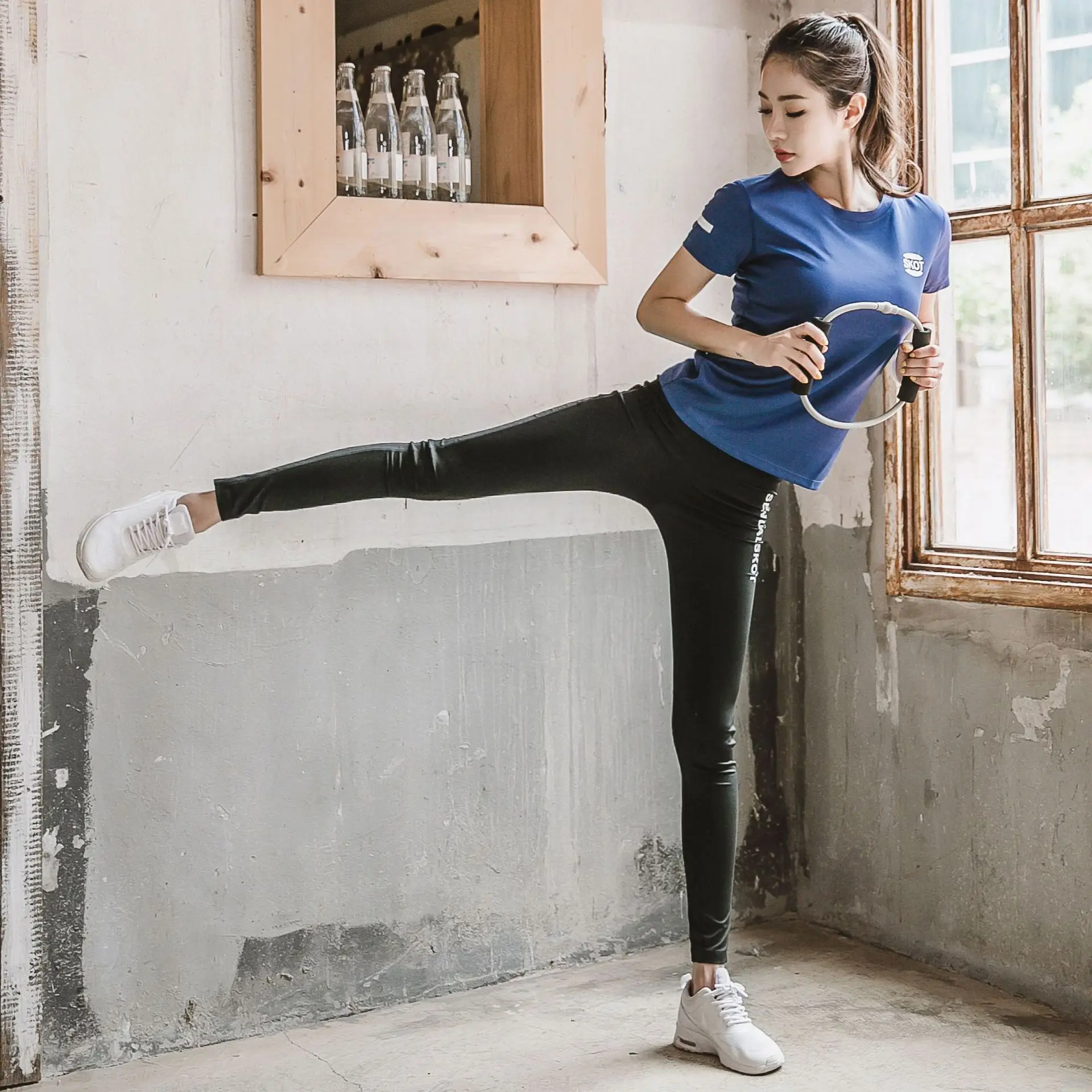 blue shirt pants Набор для йоги, для женщин, быстро сохнет, спортивный бюстгальтер, толстовка, леггинсы, колготки, штаны, для фитнеса, бега, бега, спортивный костюм, спортивный костюм - Цвет: blue shirt pants