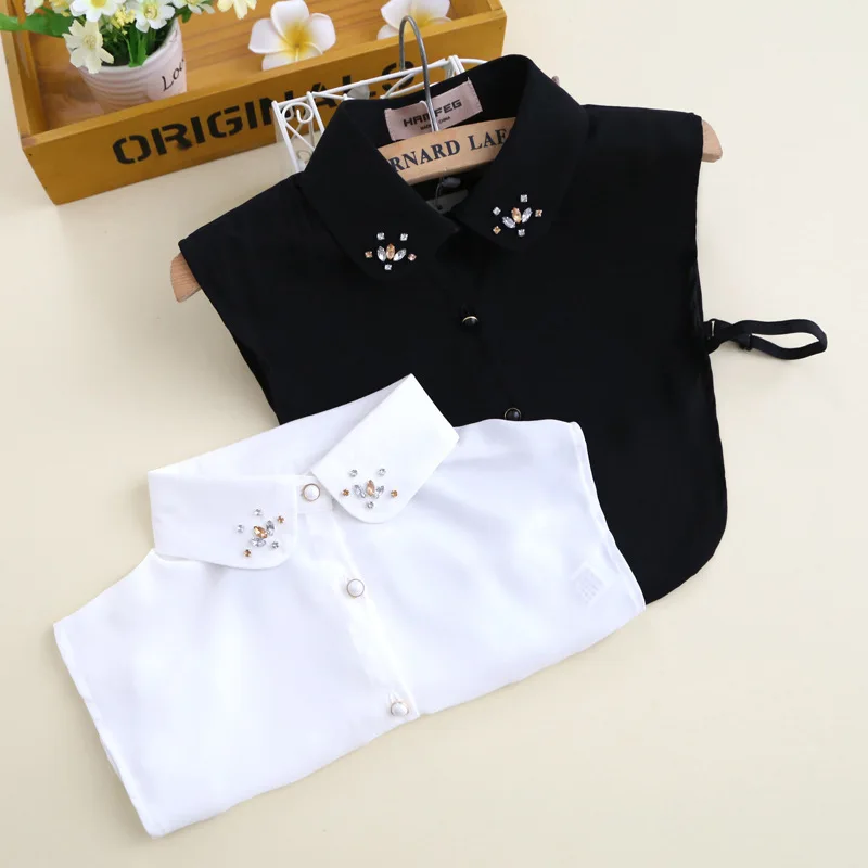 

2019 Free Shipping White Shirt Women Fake Collar Season Diamond Pearl Blouse Doll cotton