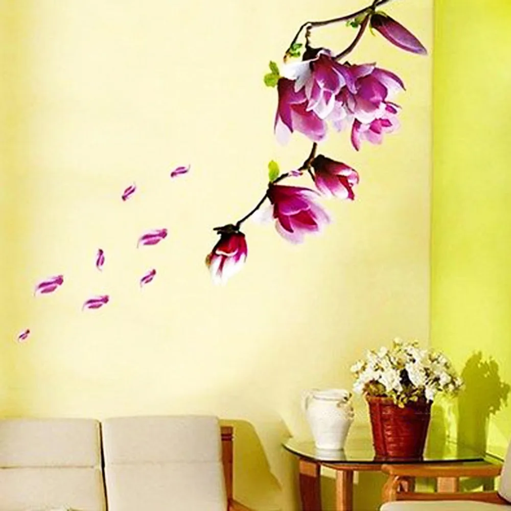 DIY Фиолетовый цветок магнолии виниловые настенные наклейки съемный стикер