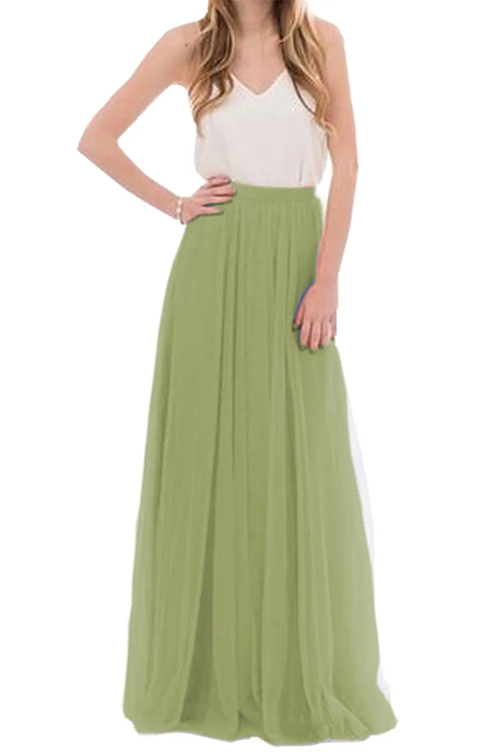Vestidos Saias Femininas длинные фатиновые юбки макси юбка Эластичная лента нескольких слоев пол Длина невесты длинная юбка Лидер продаж - Цвет: 670 Grass green