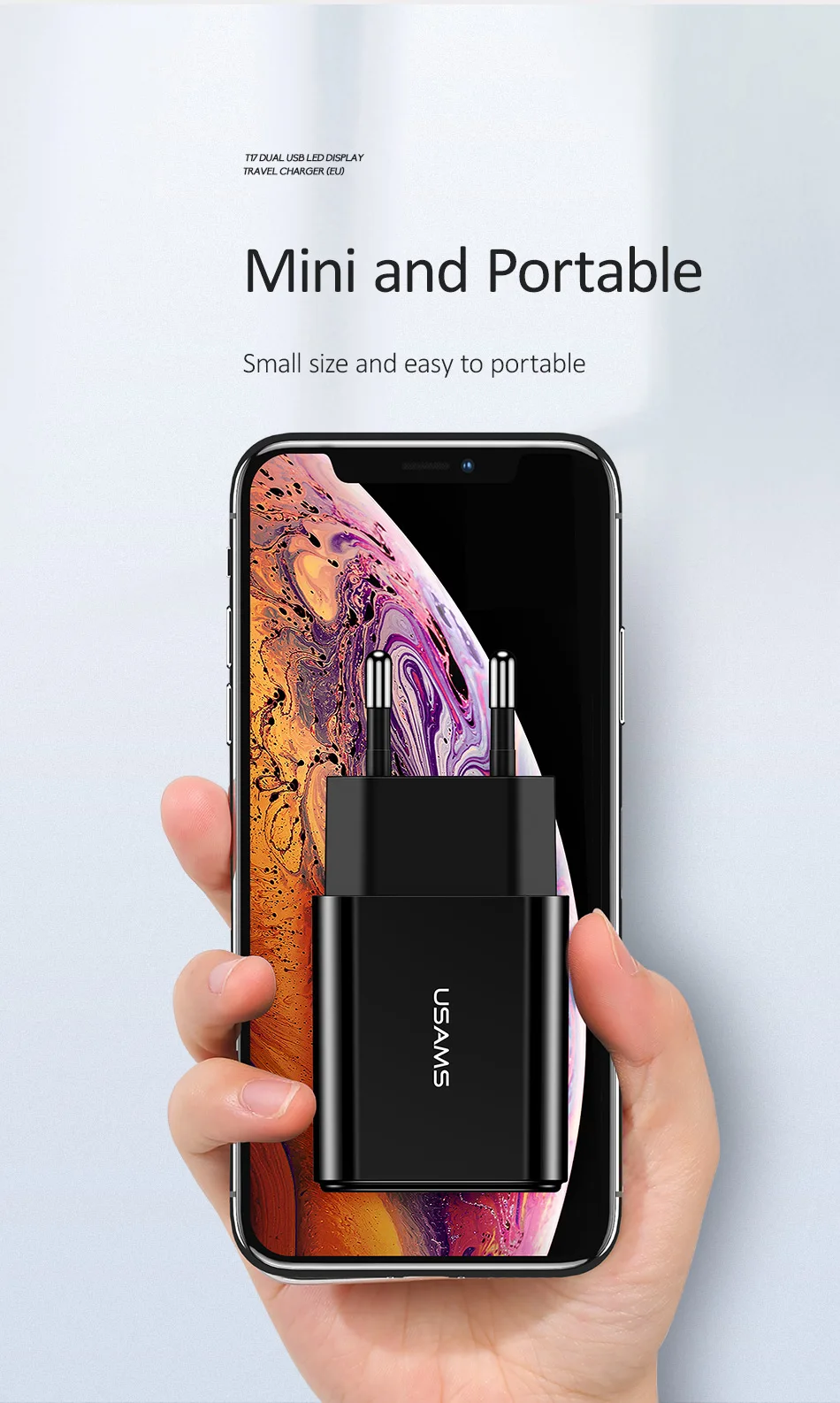 USAMS 2 USB ЕС светодиодный дисплей USB зарядное устройство для iPhone samsung Xiaomi 2.1A Быстрая зарядка настенное зарядное устройство с двумя портами зарядное устройство для мобильного телефона