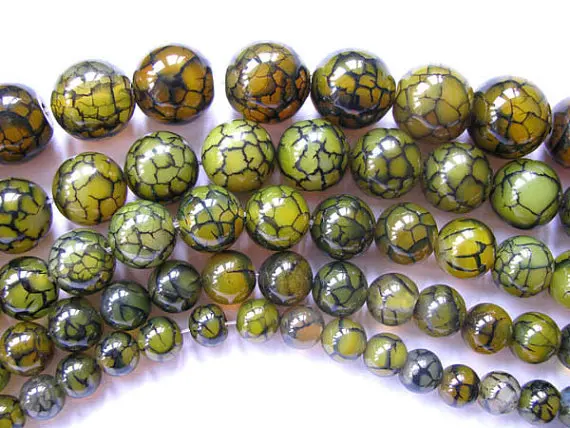

bulk fire agate gemstone round ball dragon veins yellow green black mixed jewelry spacer 14mm --5strands