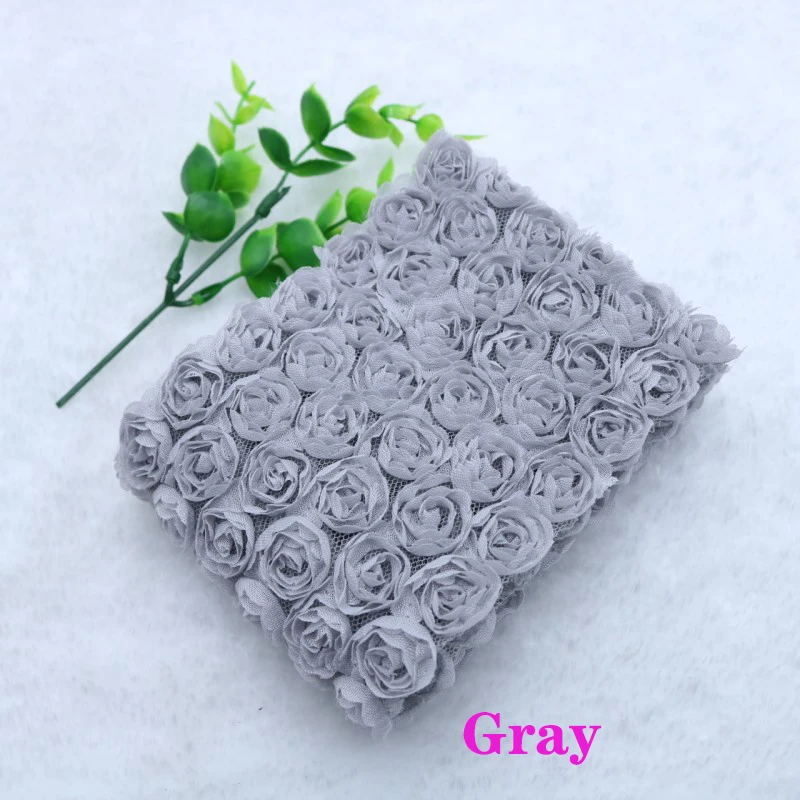 Gray 1Y/Лот, 13 цветов, цветок розы, 3D, 8 см, шифон, кружевная отделка, лента, ткань для аппликации, шитье, свадебное украшение для головного убора, аксессуары - Цвет: Gray
