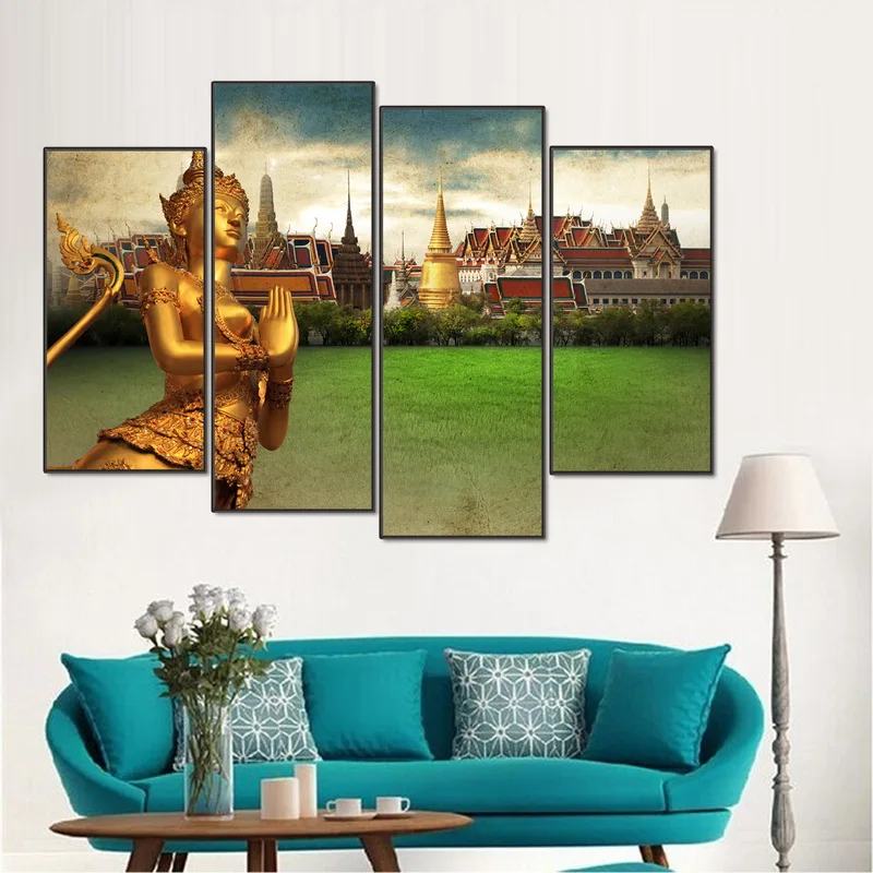 Модульная настенная живопись Будда 4 шт. холст печать плакат в рамке картина