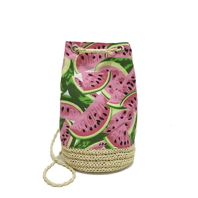 Fashion 2018 New Internet Red Recommended Korean Watermelon Bag Summer Weaving Straw Holiday Bucket Women | Багаж и сумки