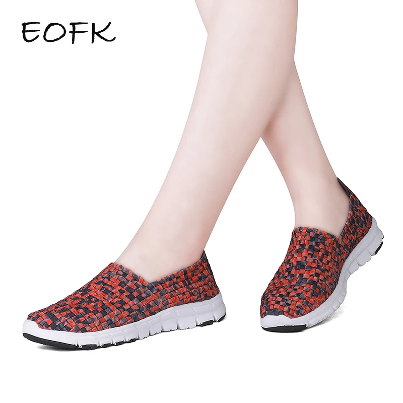 Женские Дышащие тканые туфли EOFK лоферы ручной работы на плоской подошве