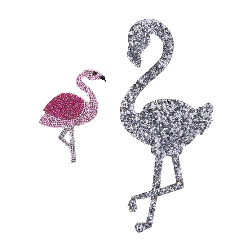 Сверкающие Стразы Фламинго узор одежда патчи Мода блестками DIY аппликации Bling Утюг-на патчи