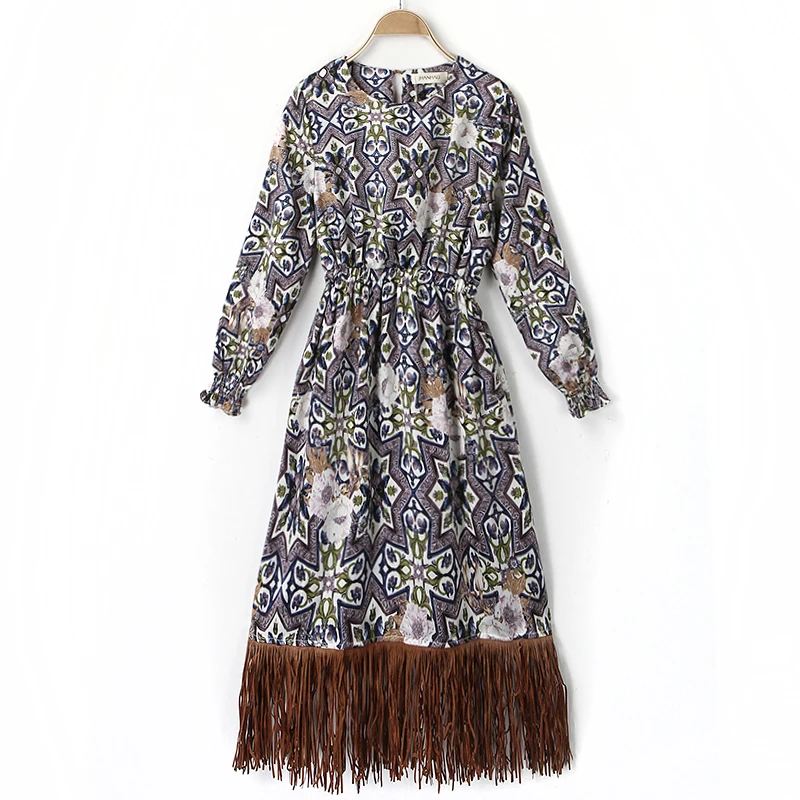 Женское платье на осень-зиму Длинные рукава boho одежда vestido повседневные