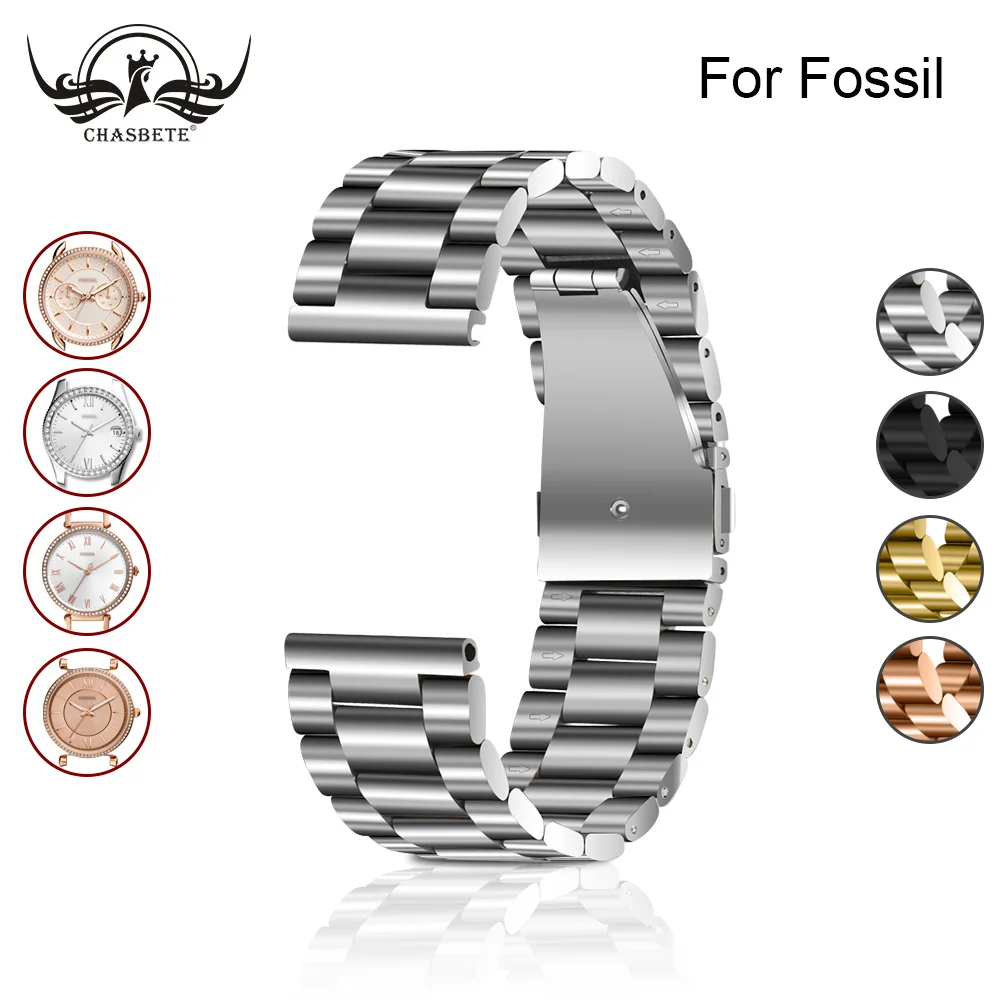 Ремешок из нержавеющей стали для часов Fossil 18 мм 20 22 23 24 металлический браслет
