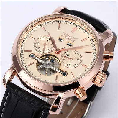 Rose Gold Модные повседневные мужские и женские часы унисекс с кожаным ремешком, автоматические механические наручные часы с автоматическим отображением даты, дня, года - Цвет: Rose Gold