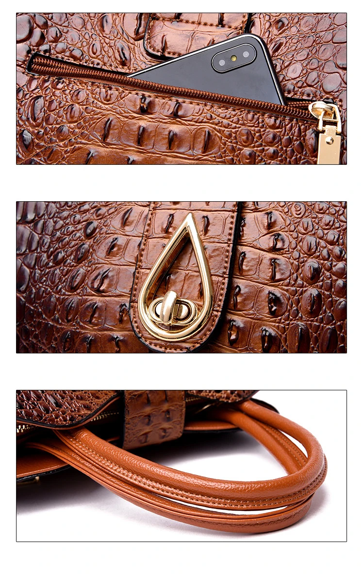 FLYONE Vintage Fashion Crocodile Genuine Leather Luxury Handbags Women Bags Designer Female Shoulder Bag Ladies Bolsas Feminina
