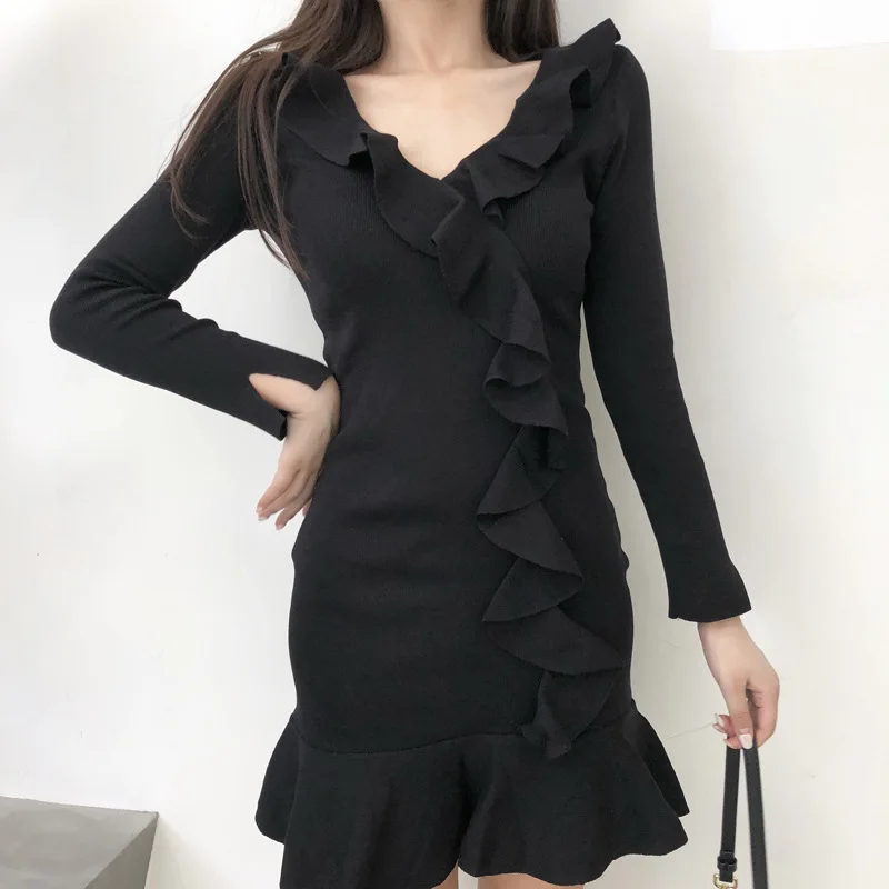 Dress Women 2018 Casual New Nylon Dresses Solid Full Ruffles Regular K028-C Vestidos Femininos | Женская одежда