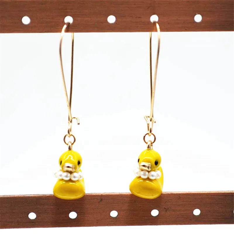 Ladies fashion zinc alloy jewelry Yellow enamel drops glaze ducks cartoon long earrings cute 2017 new | Украшения и аксессуары