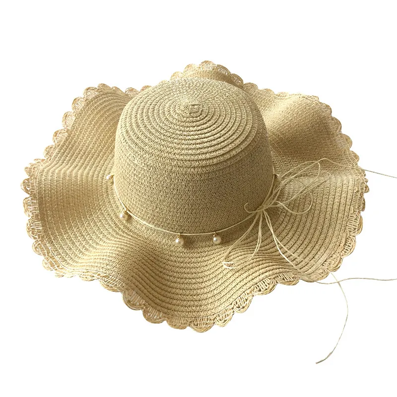 Girls Sun Cap Children Pearl Wave Straw Hat Kids Panama Beach Summer Baby Hats Caps | Детская одежда и обувь