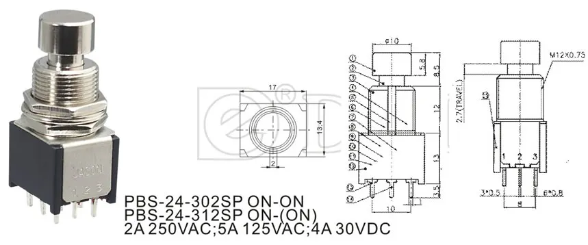 PBS-24-302SP небольшой фиксатор 3pdt ножной переключатель с PCB терминалы