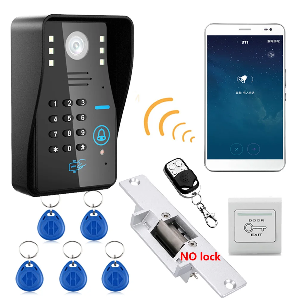 

720P Wireless WIFI RFID Password Video Door Phone Doorbell Intercom System With NO Electric Strike Door Lock