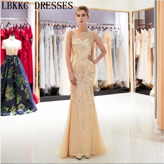 

Abiye Gece Elbisesi Gold Grey Mermaid Evening Dresses Floor Length Sleeveless Heavy Handly Sew Beads Robe De Soiree Formal Dress