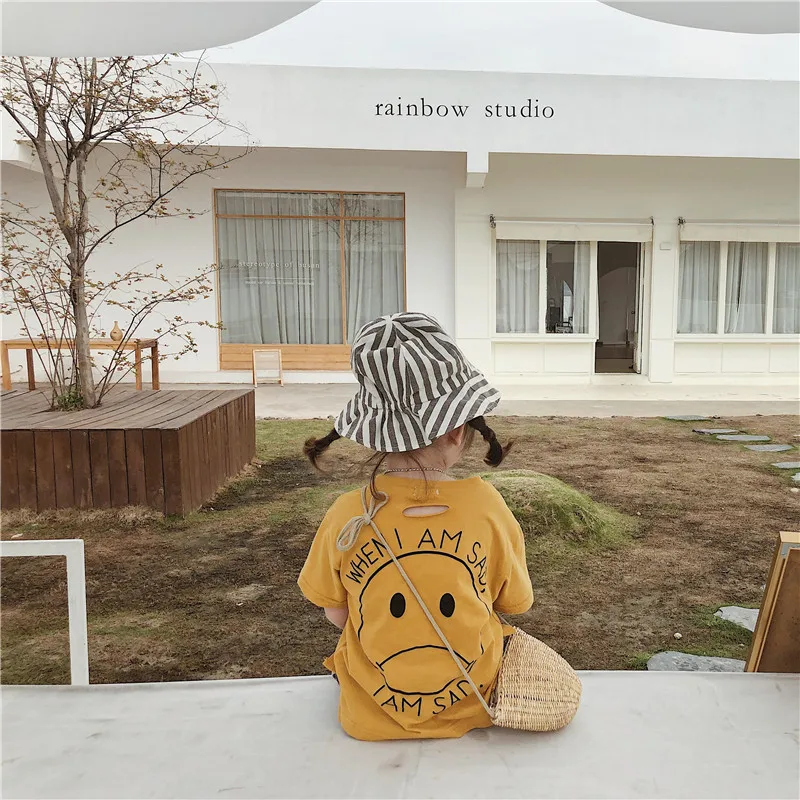 2019 летние футболки в Корейском стиле с рисунком для детей милые модные рваные