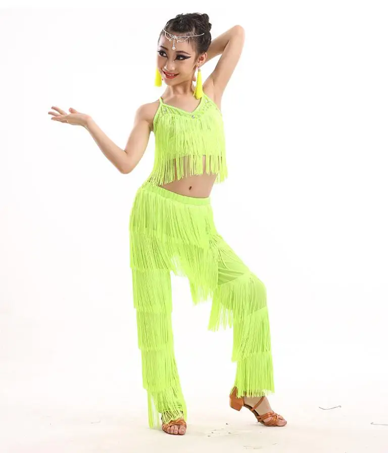 Latin Dance Dresses For Sale Ballroom Plus Size Fringe Tassel Dress Pants Sequin Fringe Salsa Samba Costume Kids Girls - Цвет: Style 7