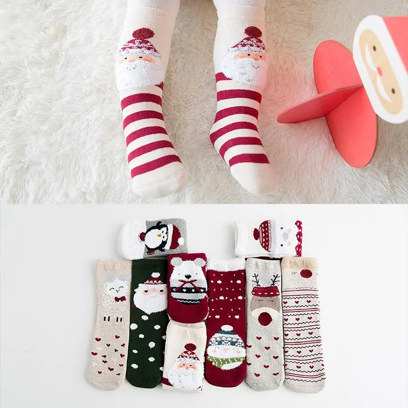 Toddlers Winter Super Soft Warm Cozy Fuzzy Santa Fleece-lined Christmas Gift Slipper Socks Cartoon Casual Blend Crew | Детская одежда и