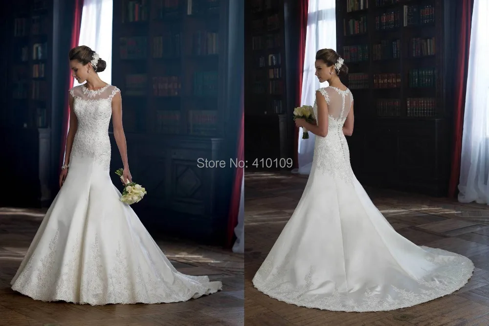 Новый белый или цвета слоновой кости атласные кружева русалка свадебное платье