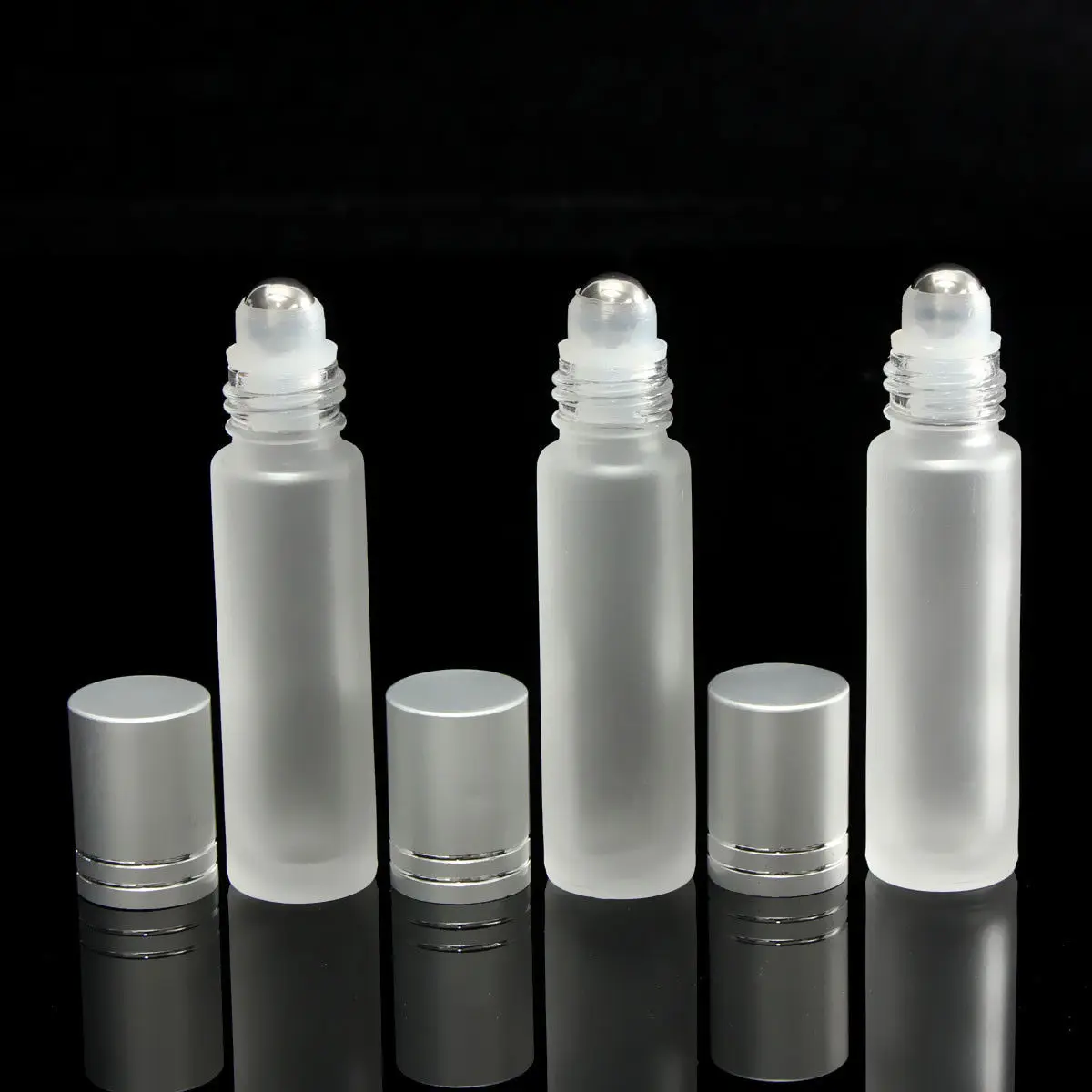 20pcs 10ml Frosted Glass Essential Oil Perfume Roller Ball Bottles Roll On Vials Travel Cosmetic Aromatherapy Containers Silver