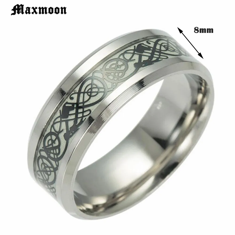 Maxmoon светящееся серебряное кольцо темно-золотой дракон инкрустированный зеленый