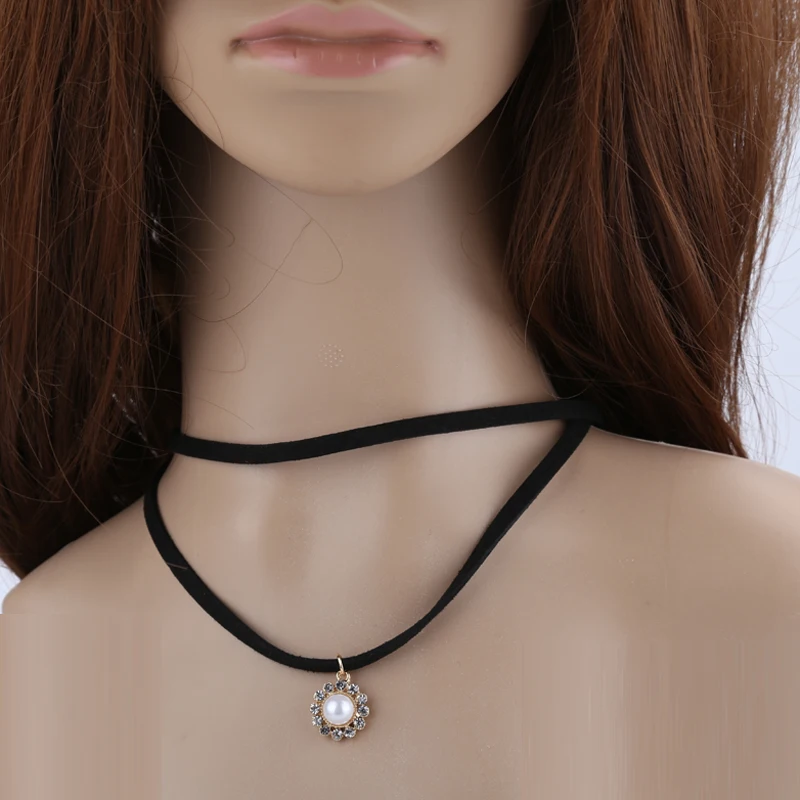 Черный Модный бархатный замшевый Чокер Ожерелье Подвеска с золотым цветком