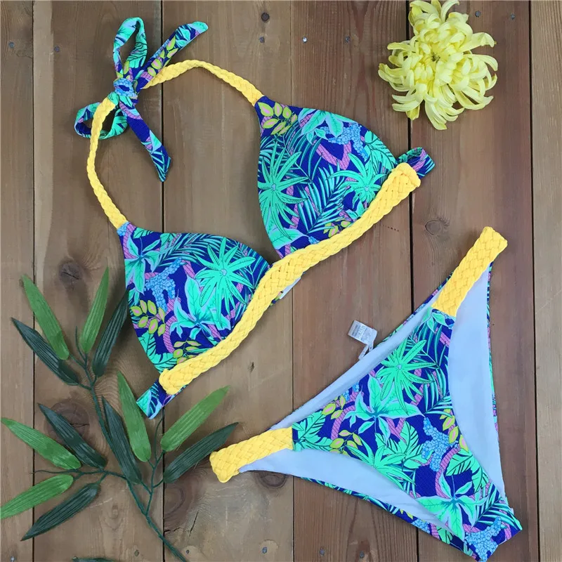 2019 Sexy Printed Bikini Cut Swimwear Women LOW Waist Bathing Suits Swim Halter Push Up maillot de bain biquini |