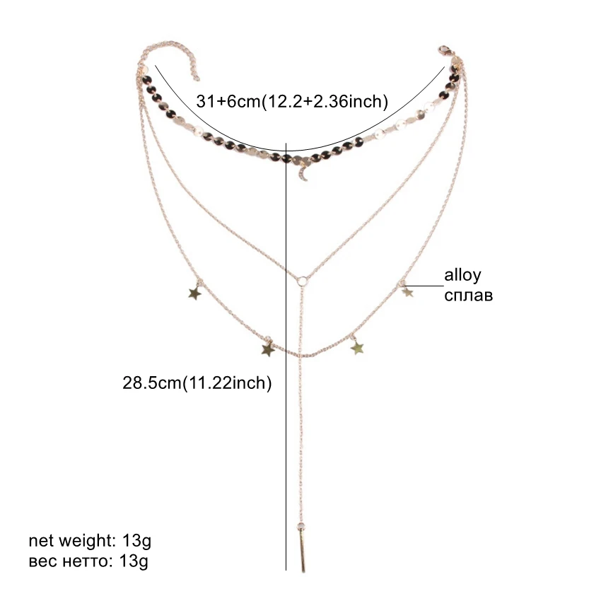 DiLiCa Korean Fashion Choker Necklaces for Women Layering Alloy Star Chain Necklace Pendant Female Long Pendants | Украшения и