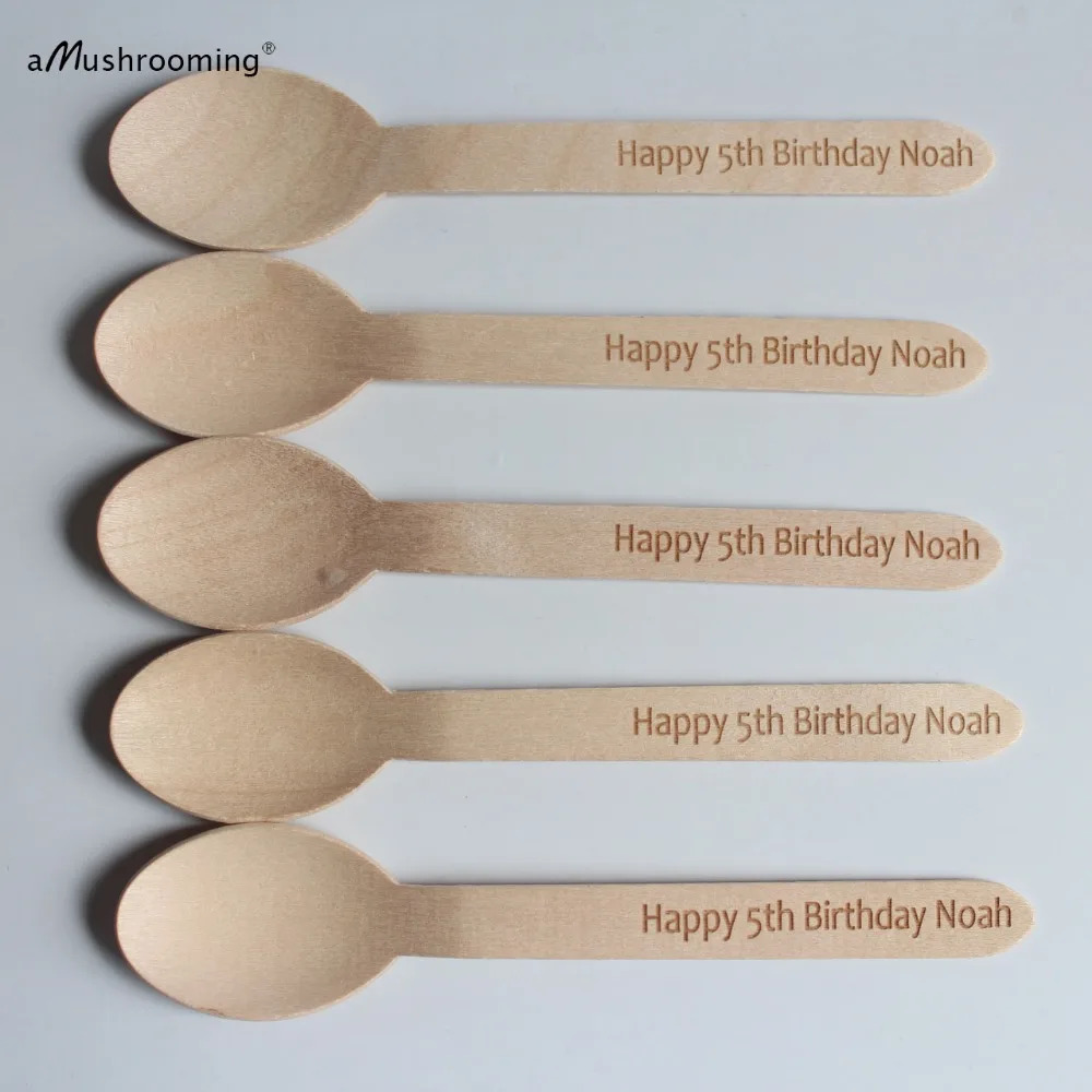 25x персонализированные ложки деревянные столовые приборы Happy 5th день рождения